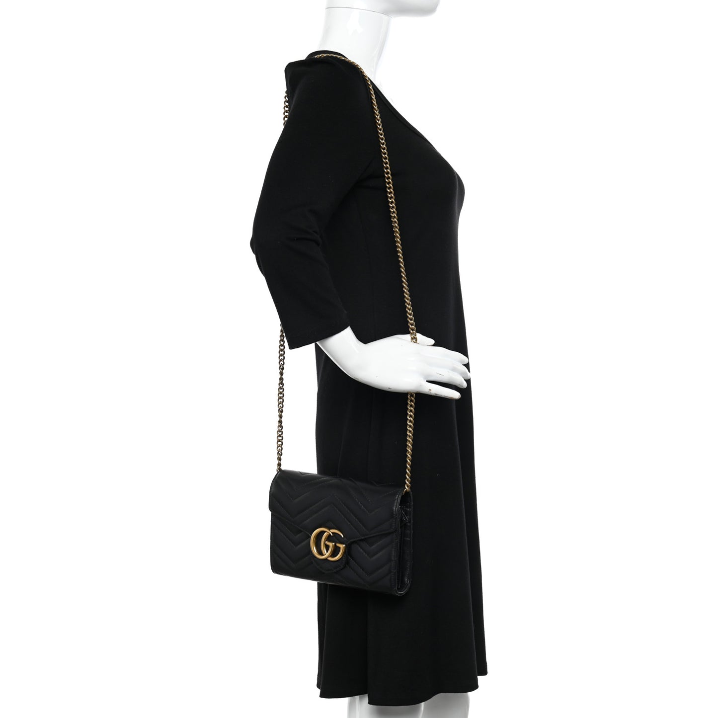 Calfskin Matelasse GG Marmont Chain Wallet Black