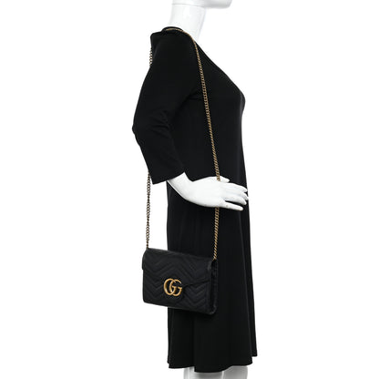 Gucci Calfskin Matelasse GG Marmont Chain Wallet Black 3 of 10