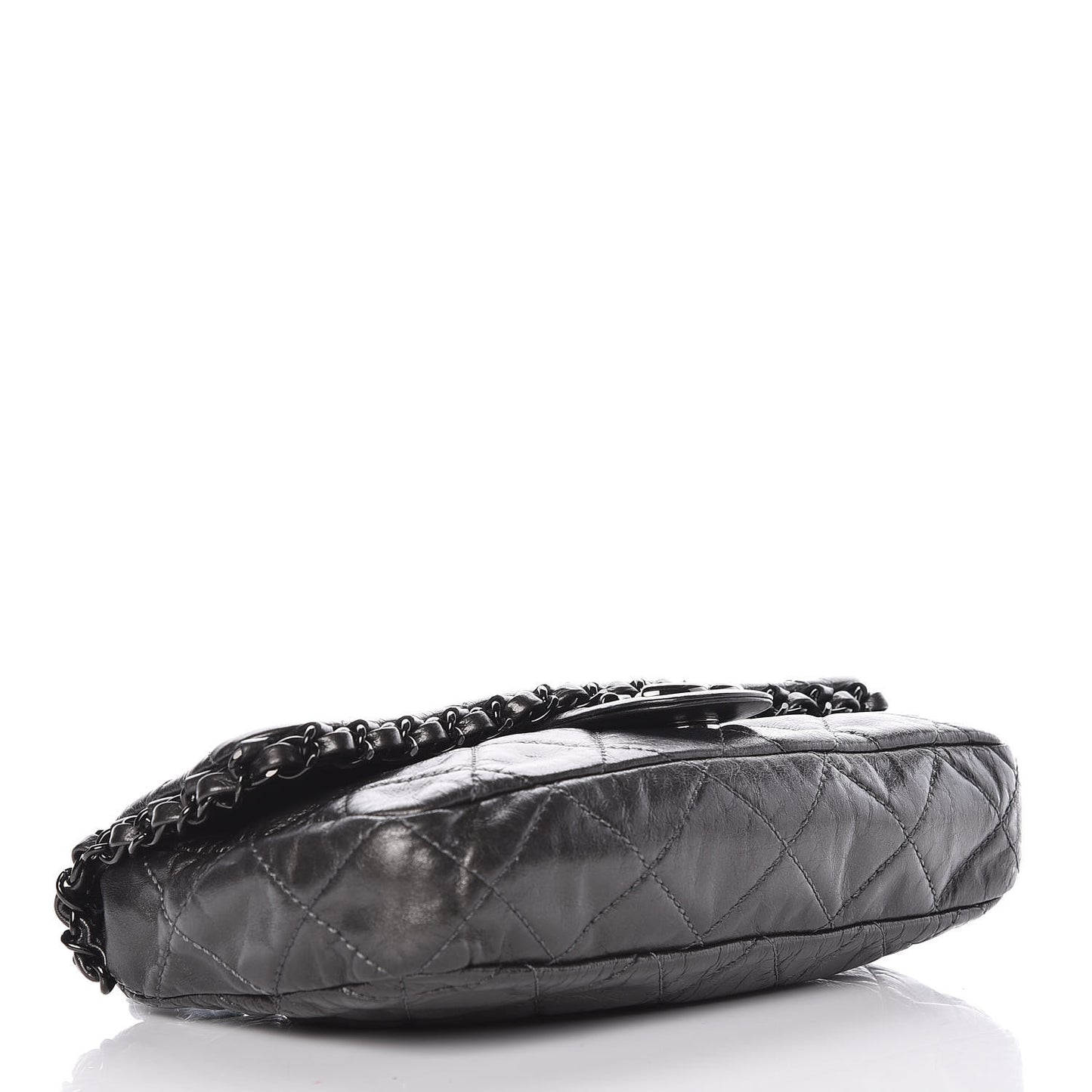 Metallic Aged Calfskin Quilted Small Chain Me Flap Black