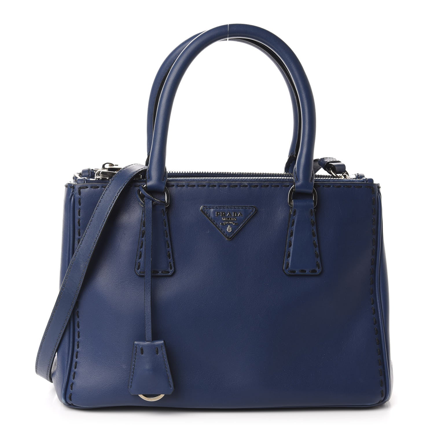 Prada City Calf Hand Stitched Small Galleria Double Zip Tote Bluette 1 of 13