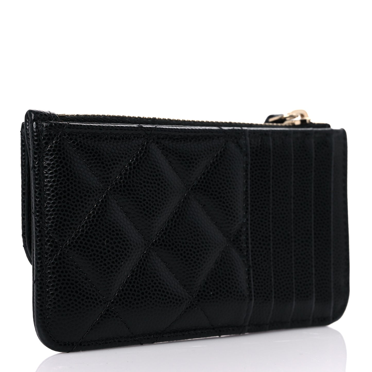 Caviar Quilted Flap Zip Card Holder Black
