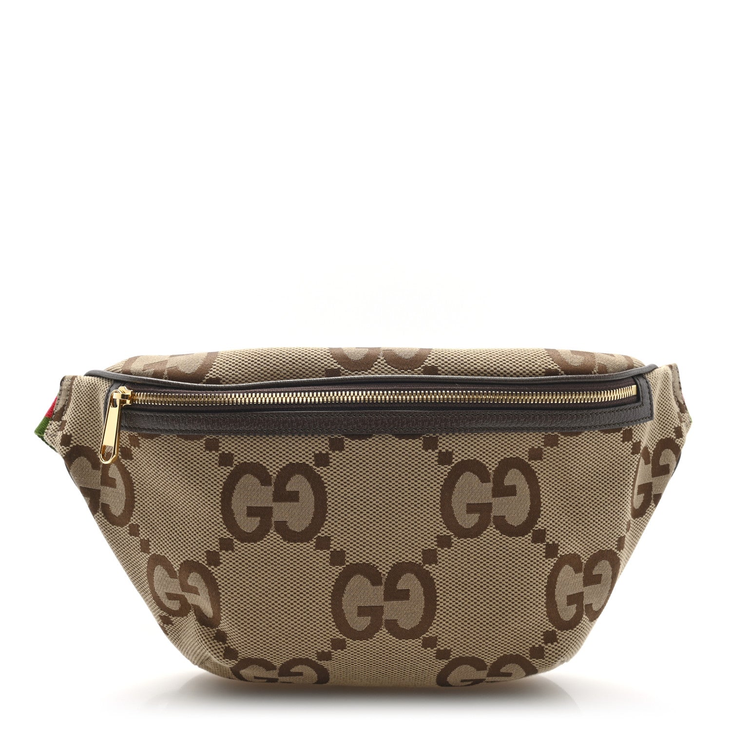 Gucci Monogram Jumbo GG Textured Dollar Calfskin Web Belt Bag Camel Ebony New Acero 1 of 9