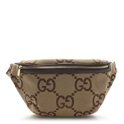 Gucci Monogram Jumbo GG Textured Dollar Calfskin Web Belt Bag Camel Ebony New Acero 1 of 9