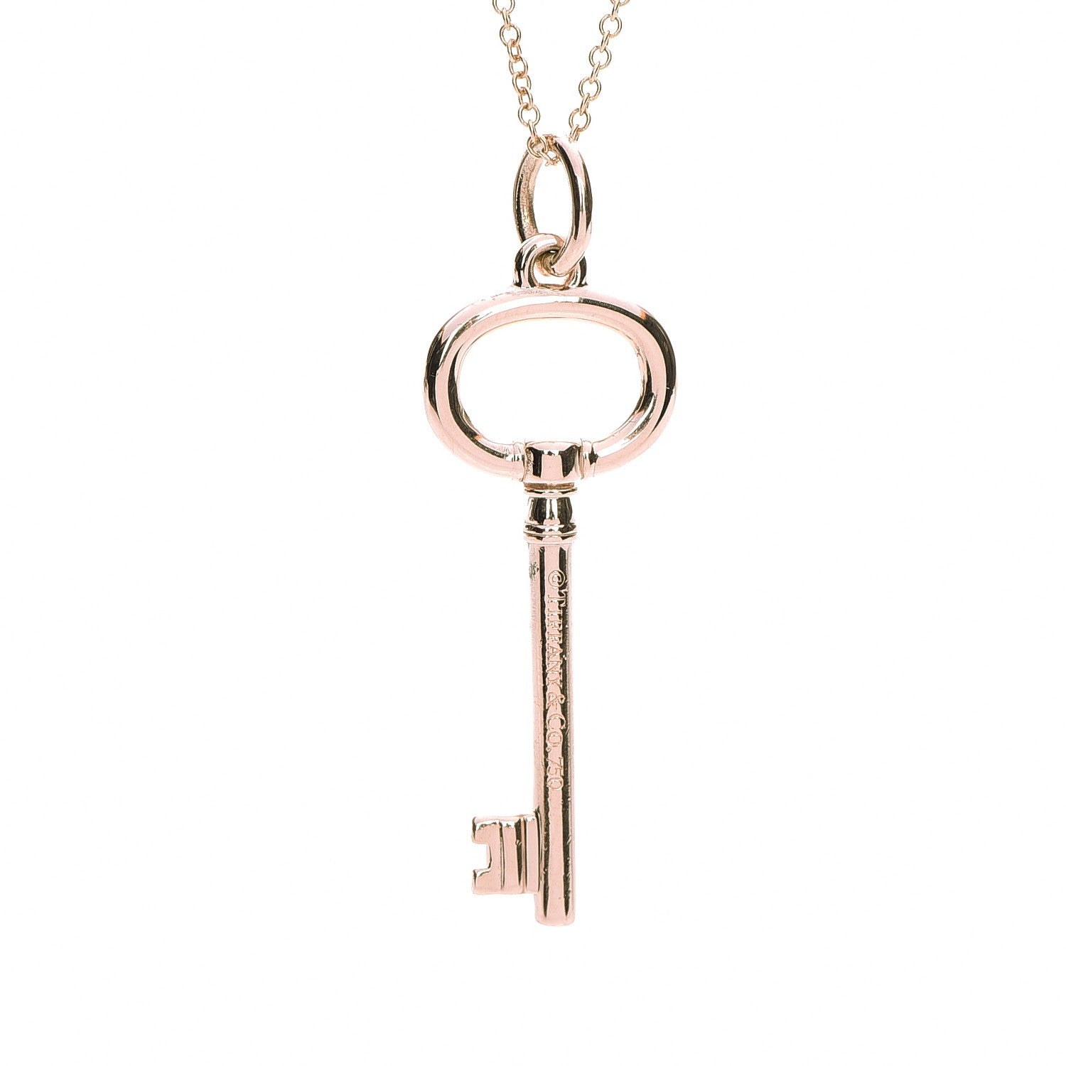 Tiffany 18K Rose Gold Small Oval Key Pendant Necklace 5 of 7