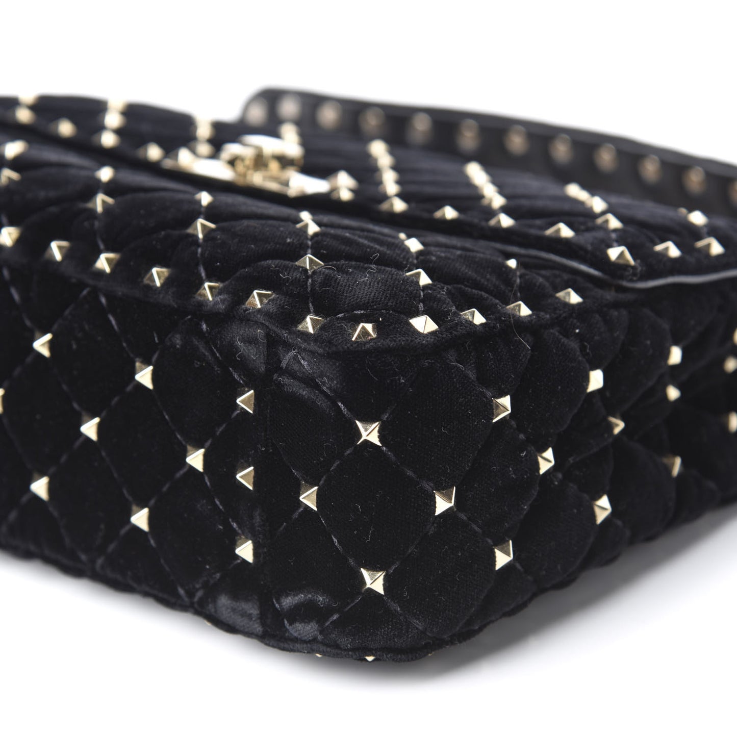 Velvet Medium Rockstud Spike Shoulder Bag Black