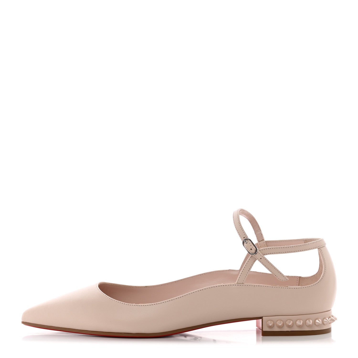 Christian Louboutin Calfskin Conclusive Spike Ankle Strap Ballerina Flats 39.5 Leche 1 of 14