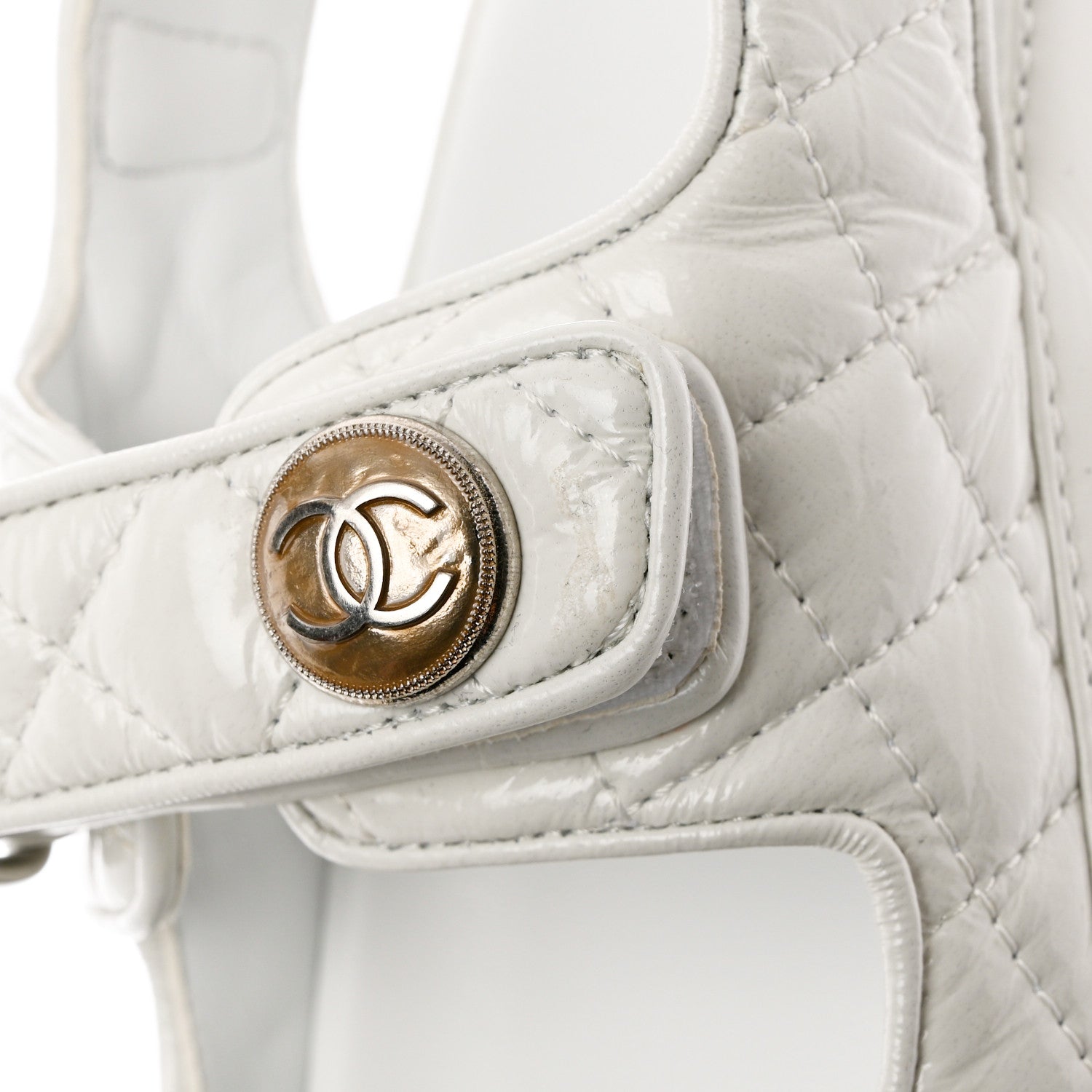 Chanel Laminated Lambskin Quilted Velcro Dad Sandals 36 White 9 of 12