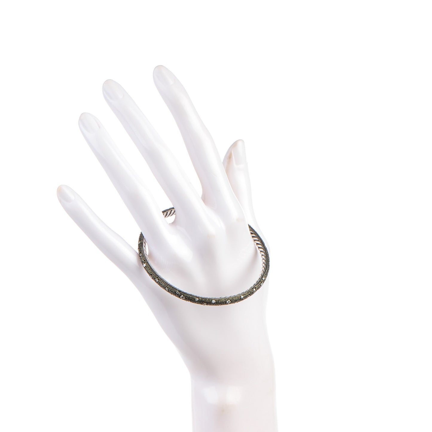 Sterling Silver Diamond 4mm Midnight Melange Bangle Bracelet