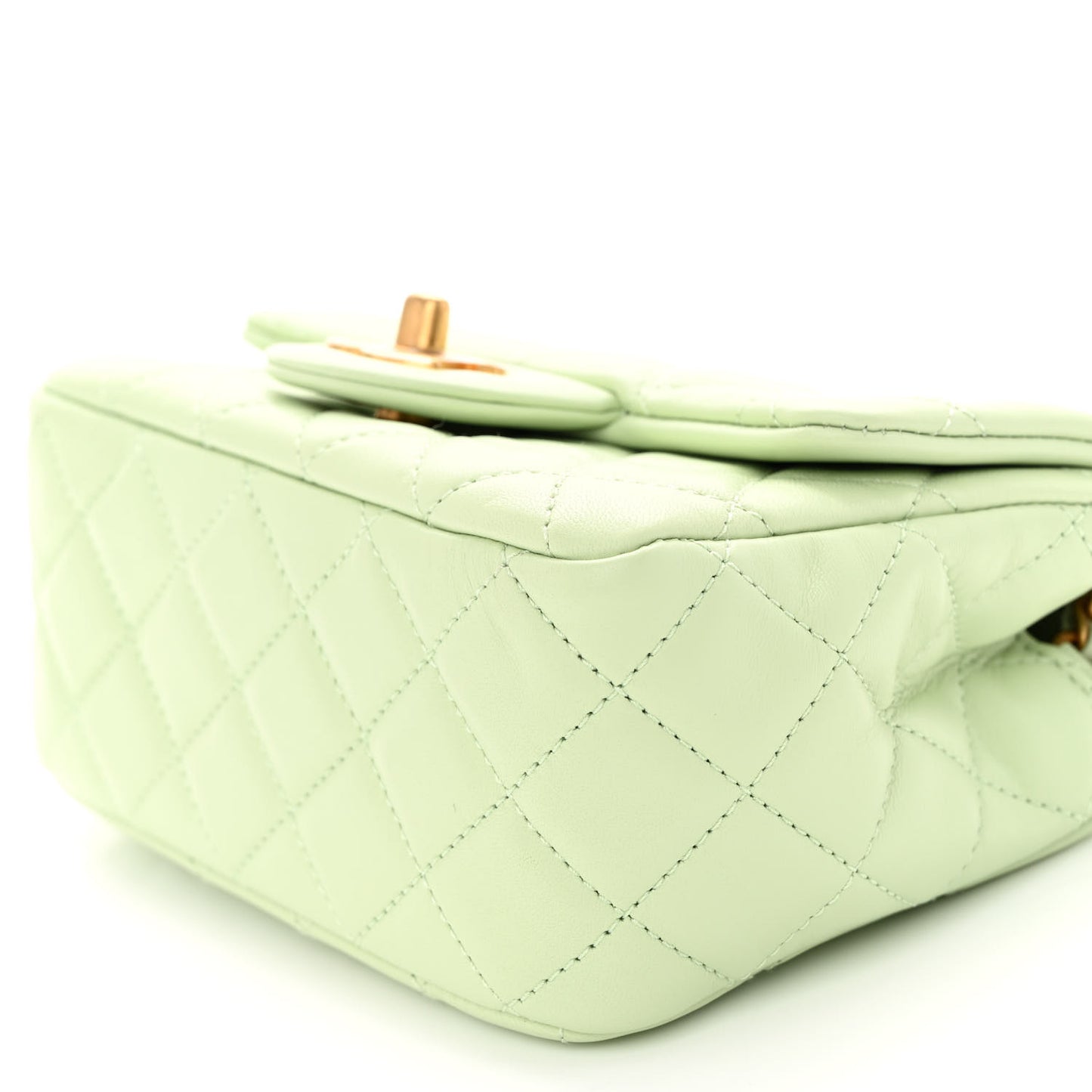 Lambskin Quilted Mini Pearl Crush Flap Light Green