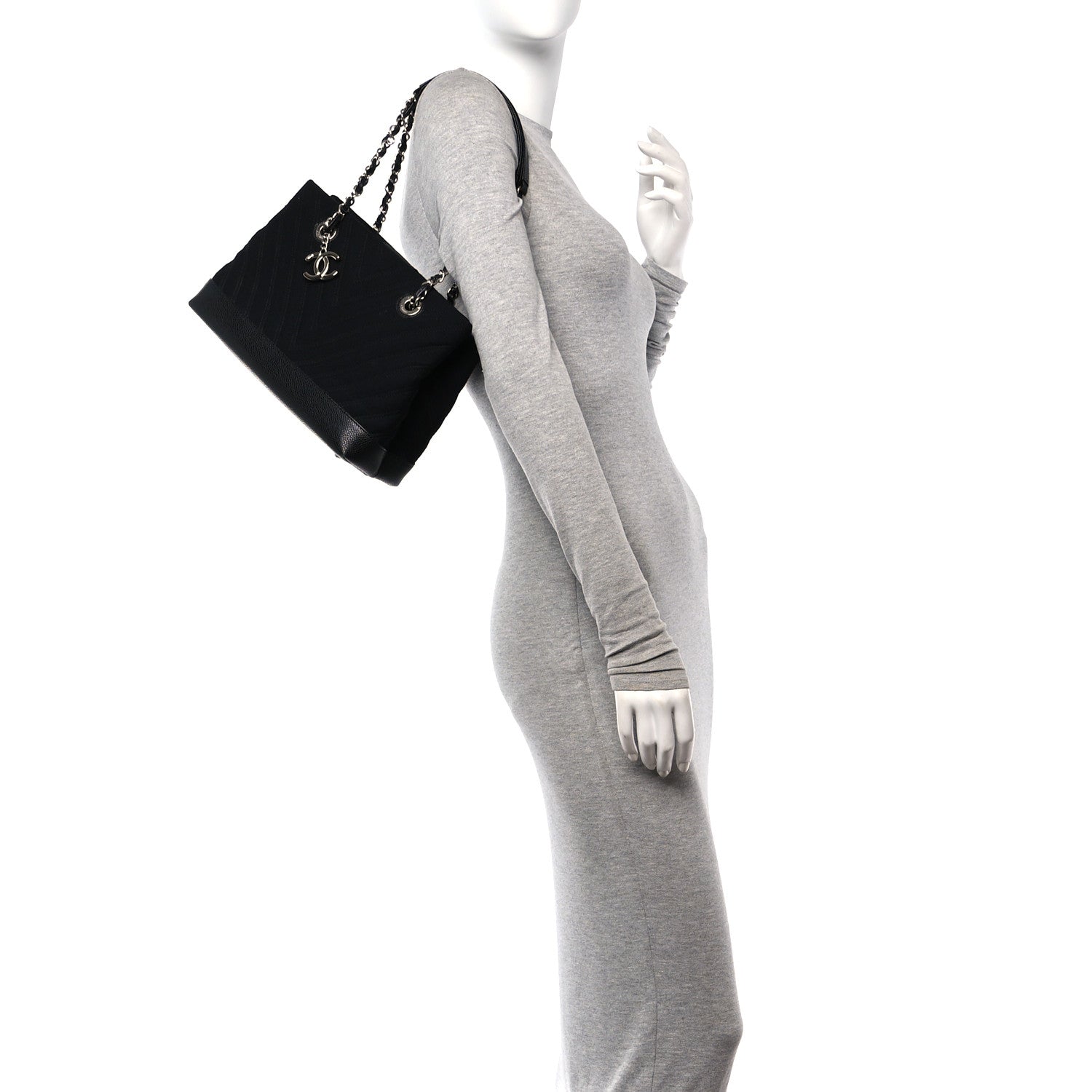 Chanel Canvas Caviar Chevron Shopper Tote Black 2 of 18