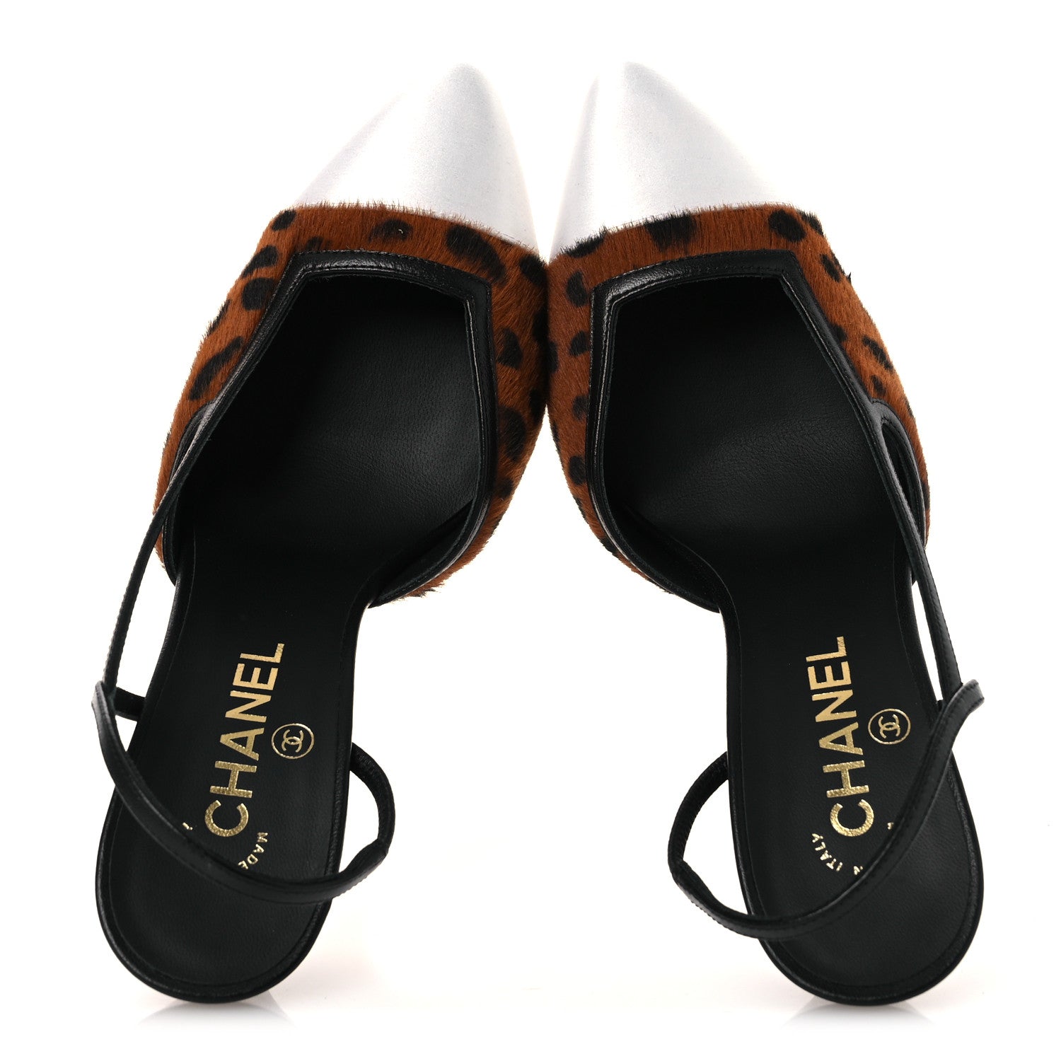 Chanel Lambskin Mixed Fibers Pony Hair Slingback Pumps 38 Brown Black White 2 of 11