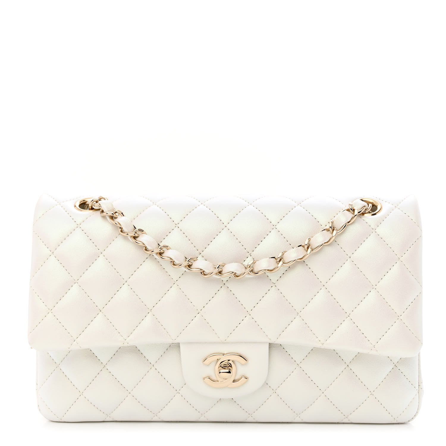 Chanel Iridescent Calfskin Quilted Medium Double Flap White 1 of 13