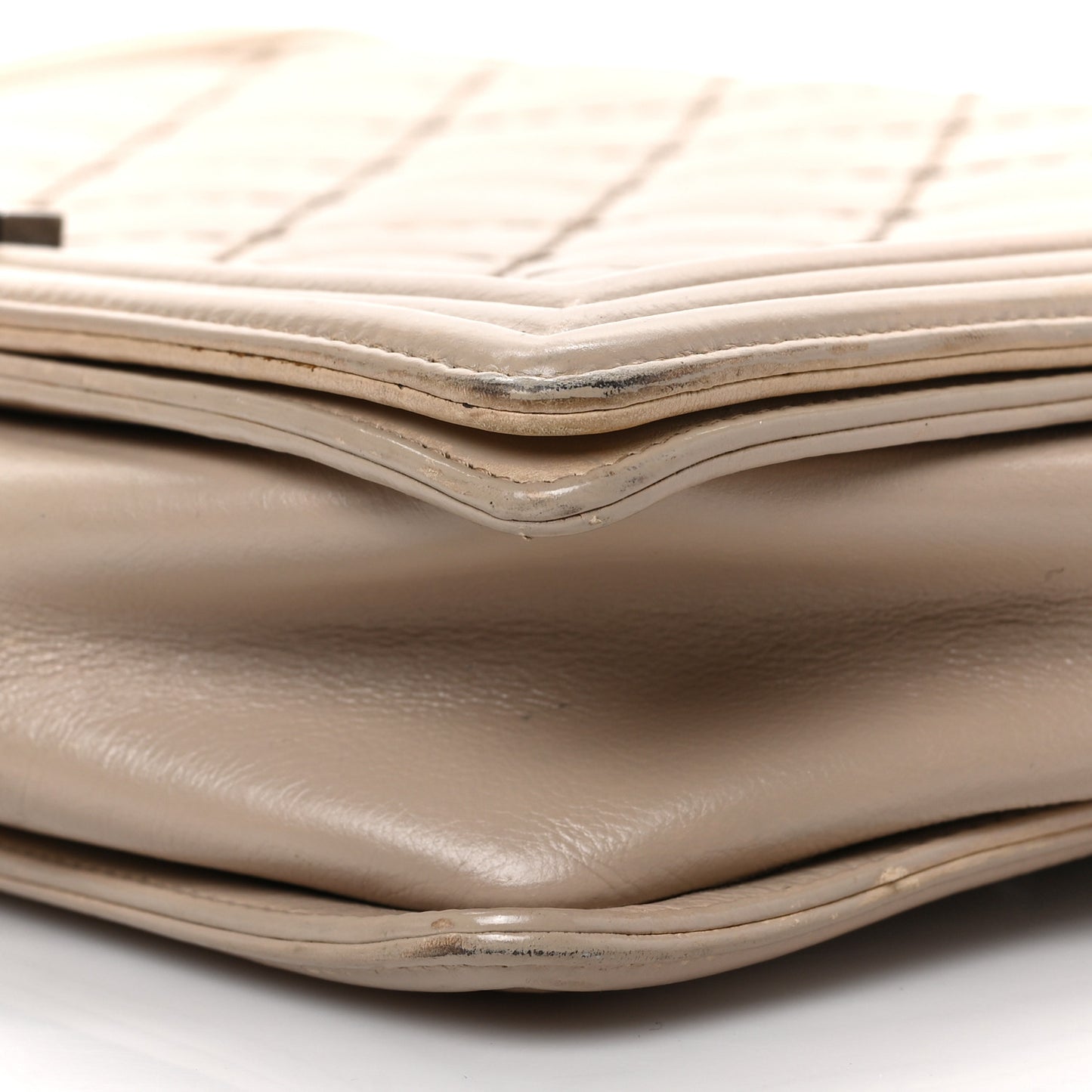 Calfskin Double Stitch Large Boy Flap Beige