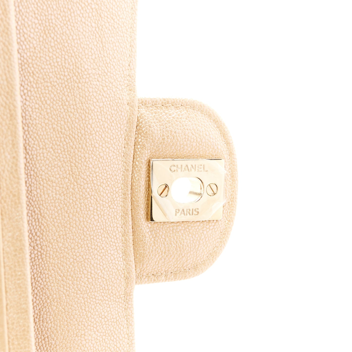 Iridescent Caviar Quilted Medium Double Flap Beige