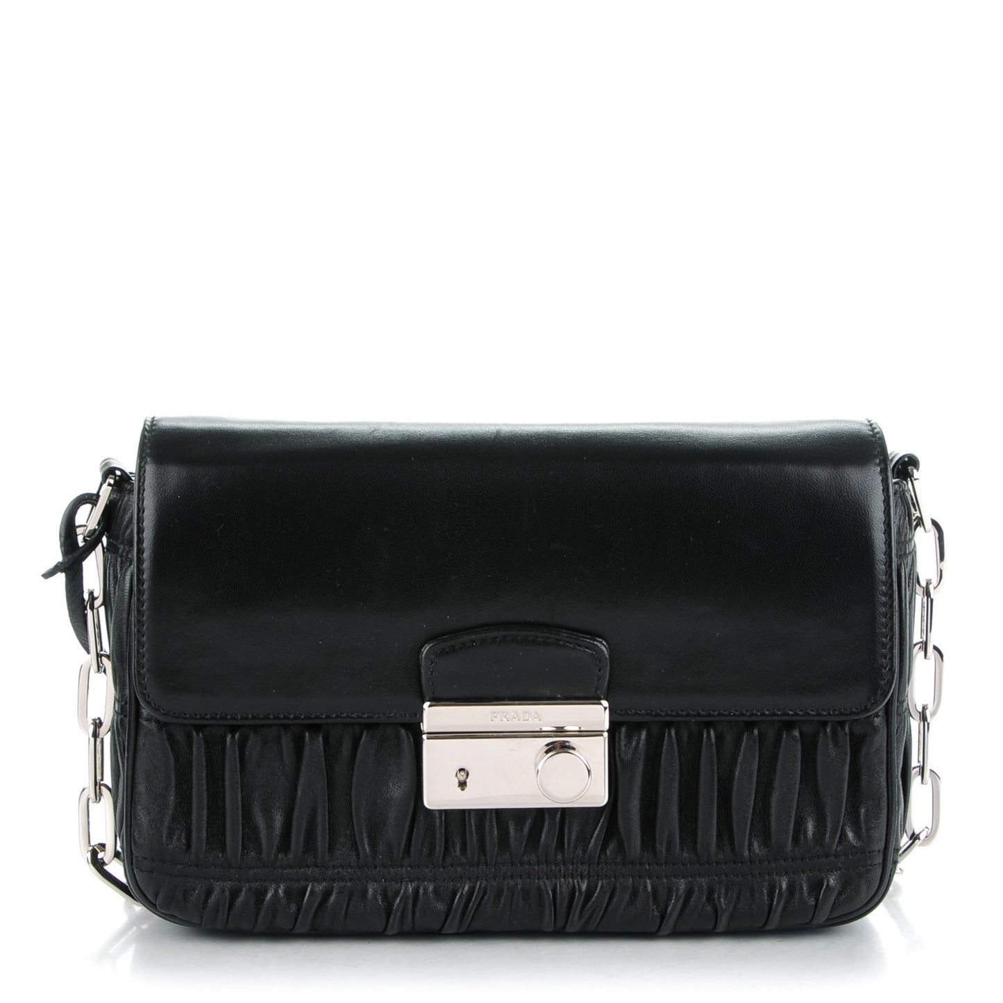 Nappa Gaufre Sound Chain Flap Shoulder Bag Black