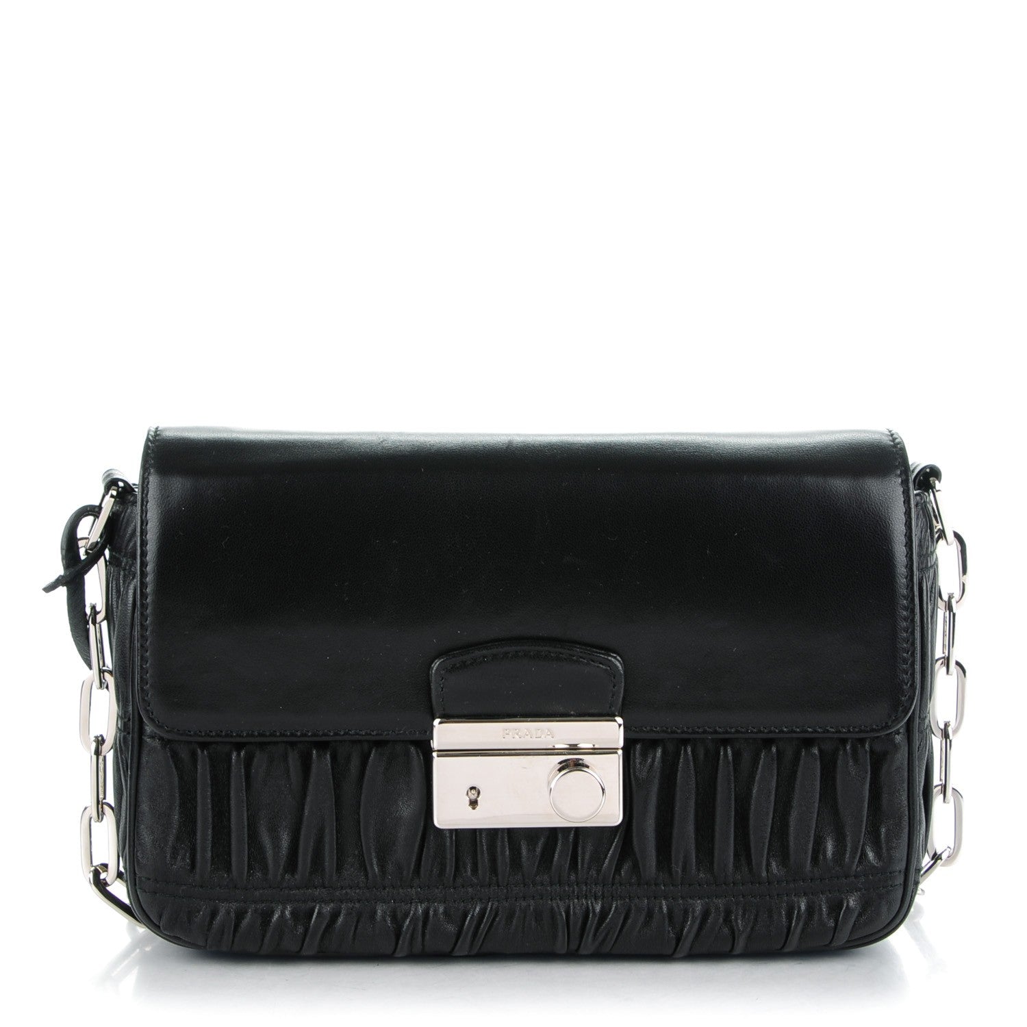 Prada Nappa Gaufre Sound Chain Flap Shoulder Bag Black 1 of 9