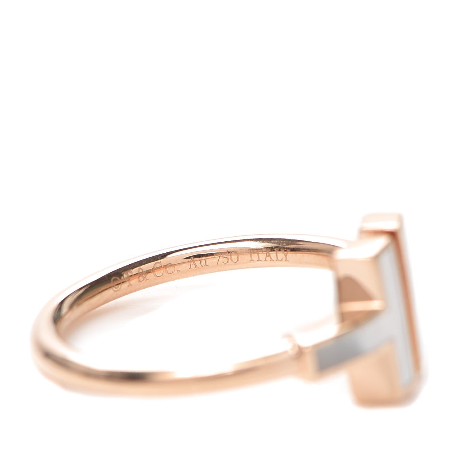 Tiffany 18K Rose Gold Mother of Pearl T Wire Ring 53 6.5 4 of 5