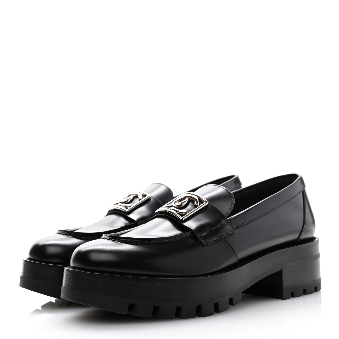 Calfskin Metal CC Loafers 38.5 Black