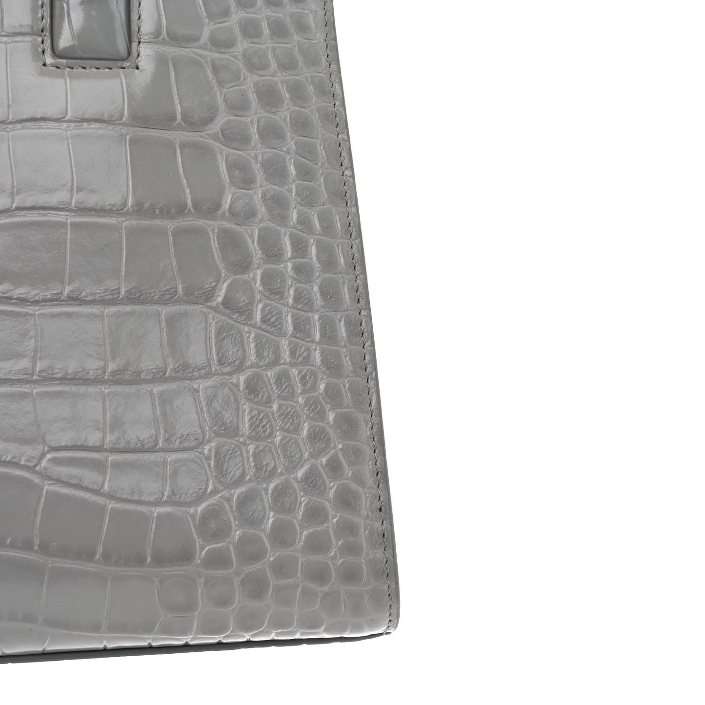 Crocodile Embossed Calfskin Mini Frances Tote Cloud Grey