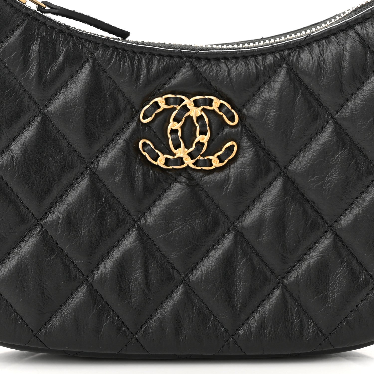 Chanel Crumpled Calfskin Quilted Braided CC Small Hobo Black 8 of 11
