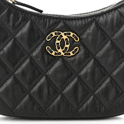 Chanel Crumpled Calfskin Quilted Braided CC Small Hobo Black 8 of 11