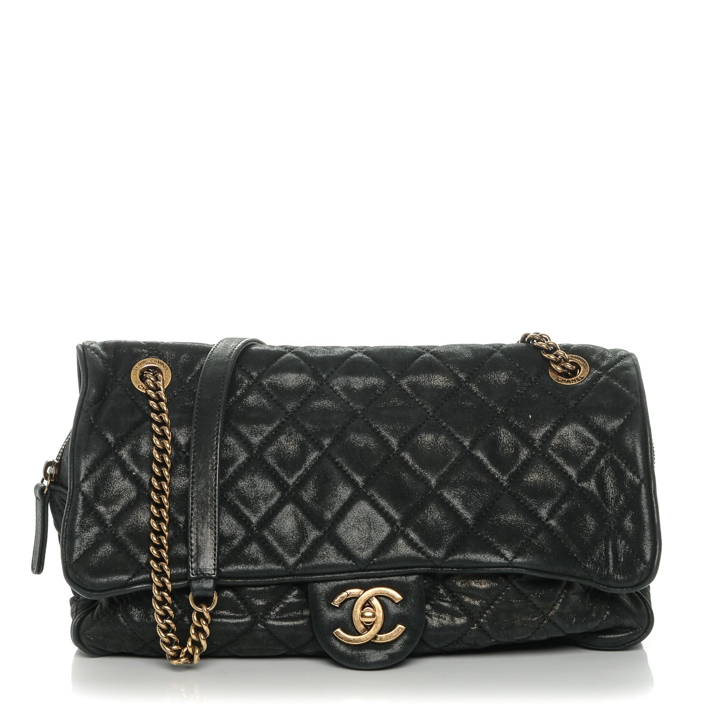 Iridescent Calfskin Quilted Large Shiva Flap Black