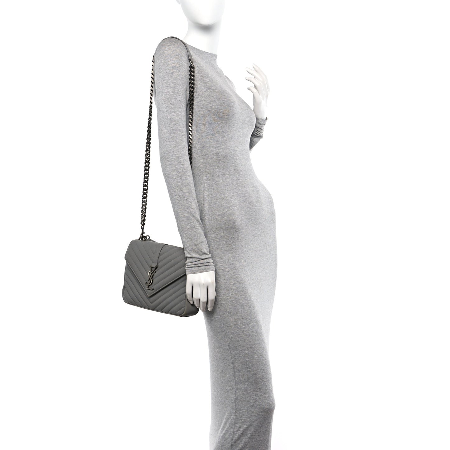 Sheepskin Matelasse Chevron Monogram Medium College Bag New Stone Grey