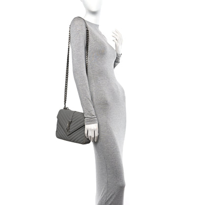 Saint Laurent Sheepskin Matelasse Chevron Monogram Medium College Bag New Stone Grey 2 of 15