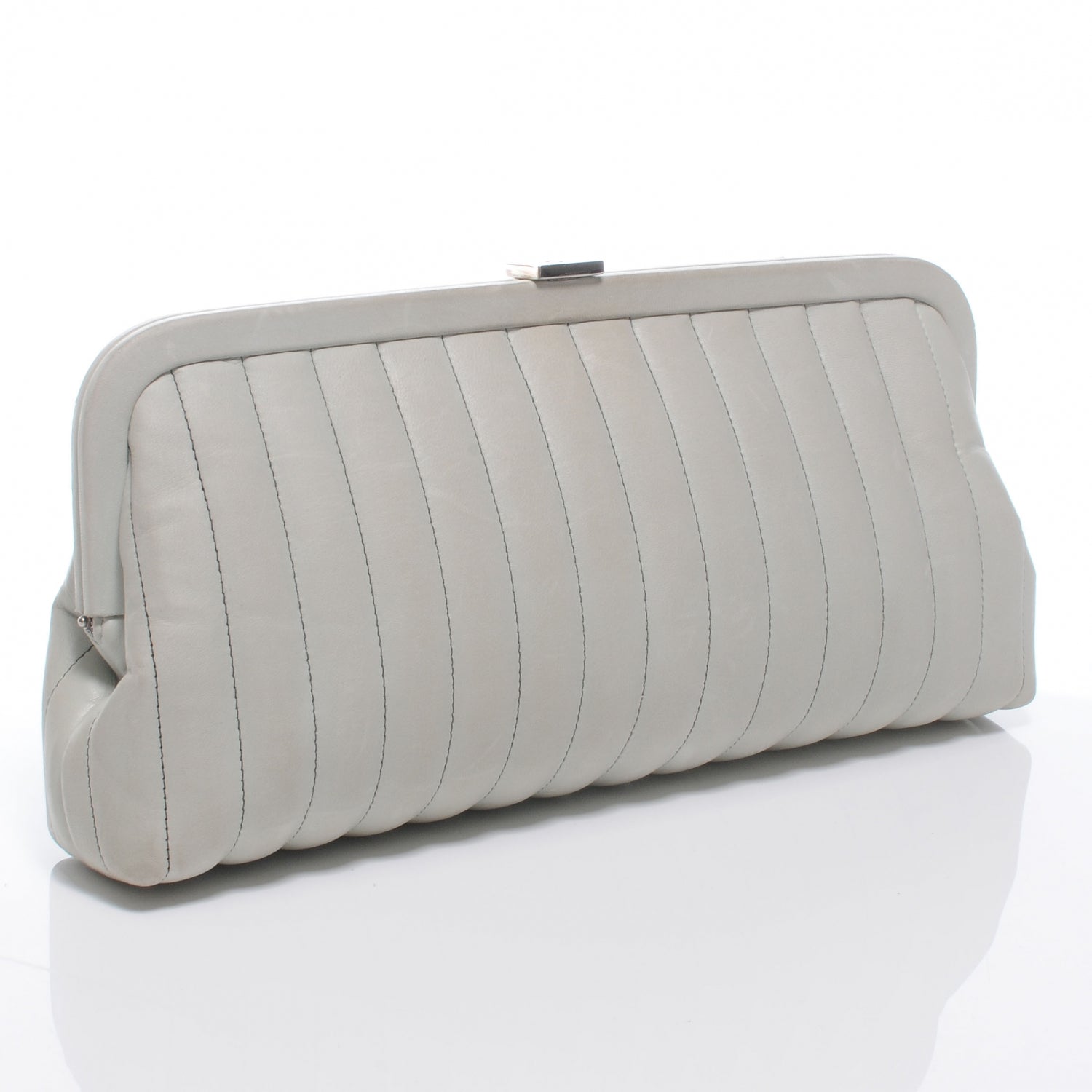 Chanel Lambskin Vertical Quilted Mademoiselle Clutch Light Green 3 of 7