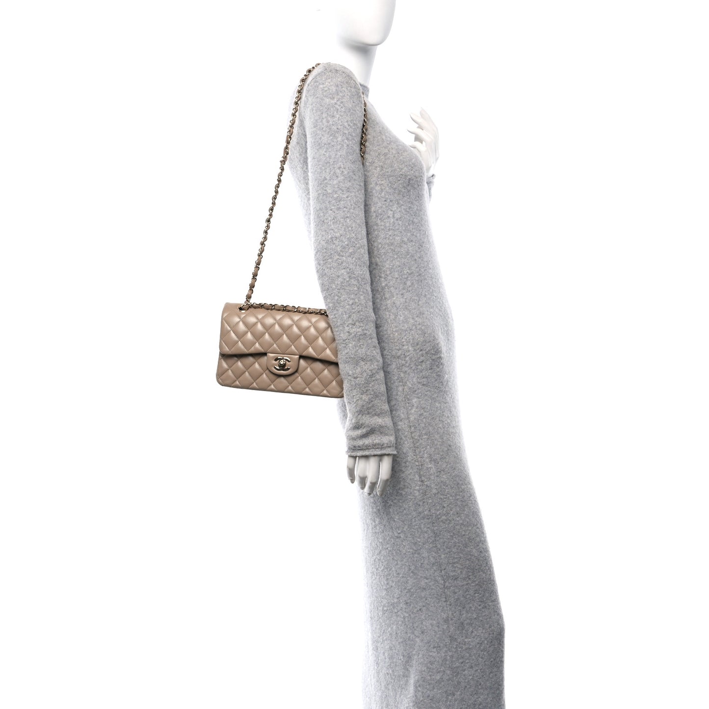 Lambskin Quilted Small Double Flap Beige