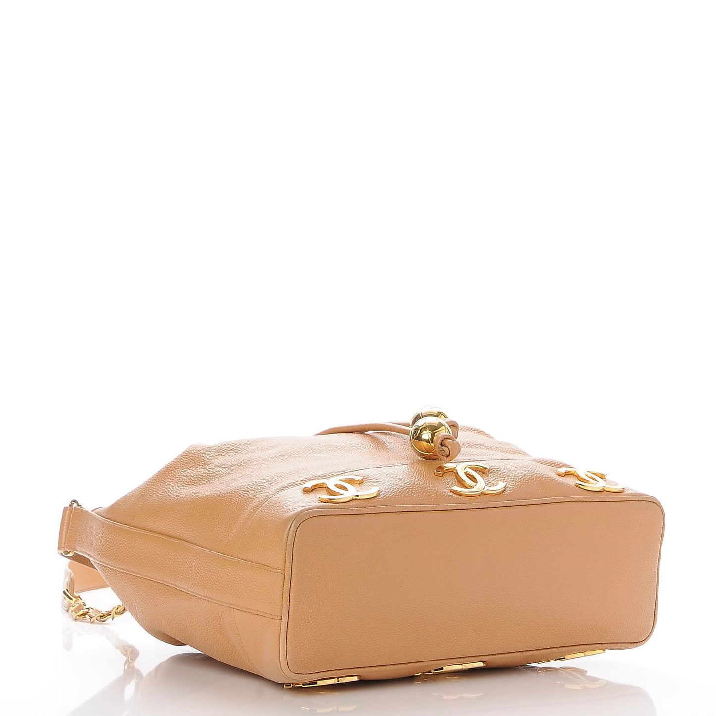 Caviar CC Drawstring Shoulder Bag Beige