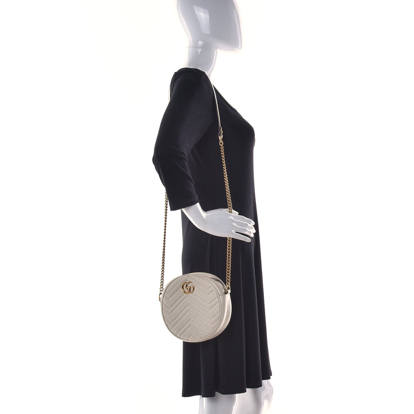 Calfskin Matelasse Mini GG Marmont Round Shoulder Bag White
