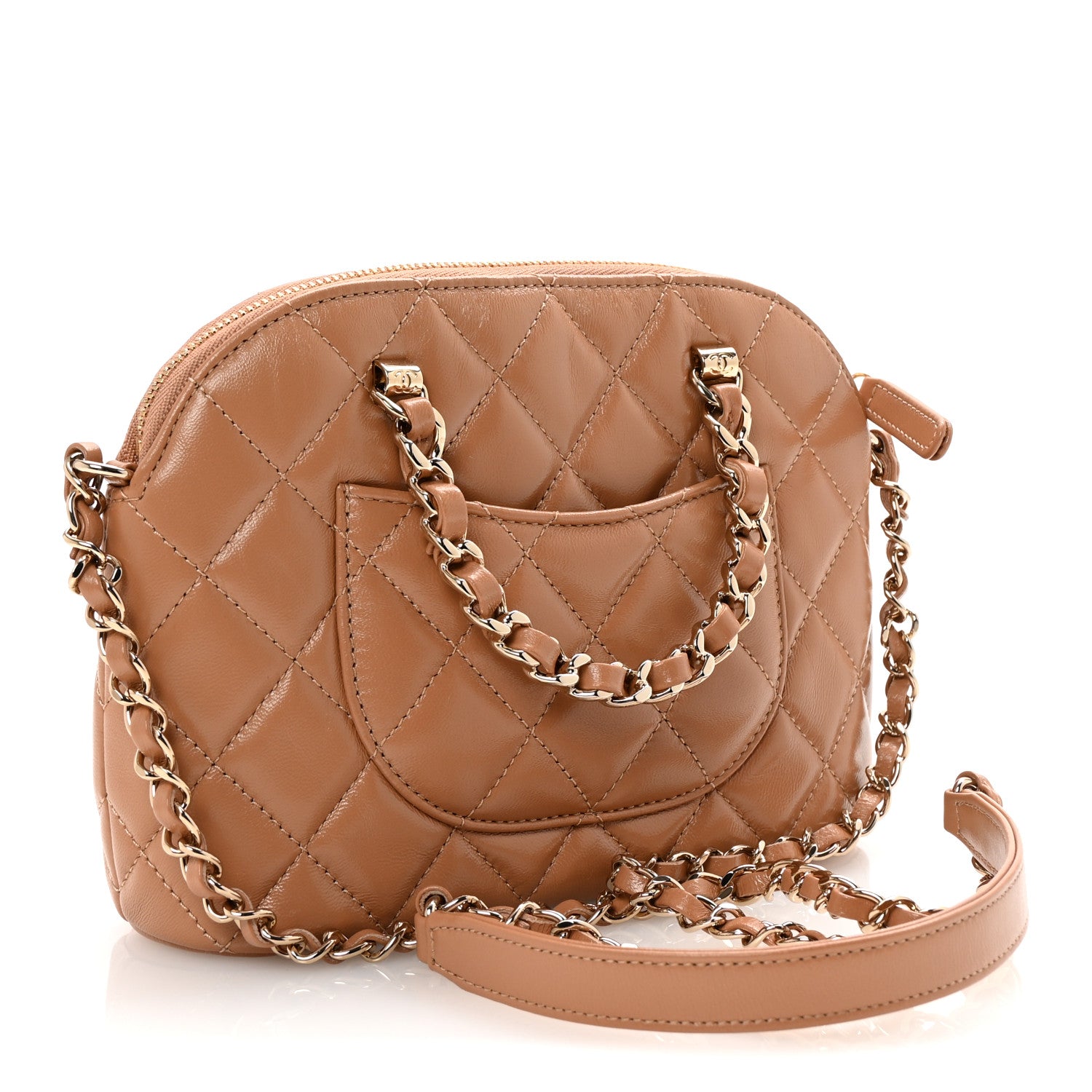 Chanel Shiny Lambskin Quilted Shiny Coco Clutch With Chain Dark Beige 3 of 11