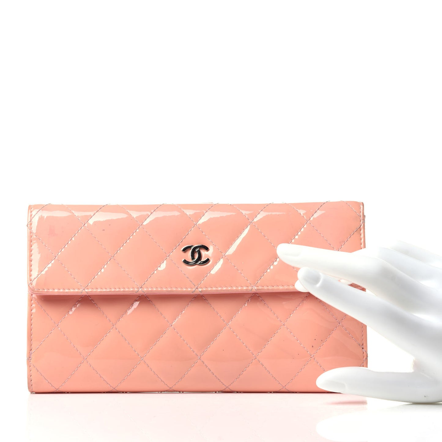 Patent Calfskin Quilted Flap Wallet Pink