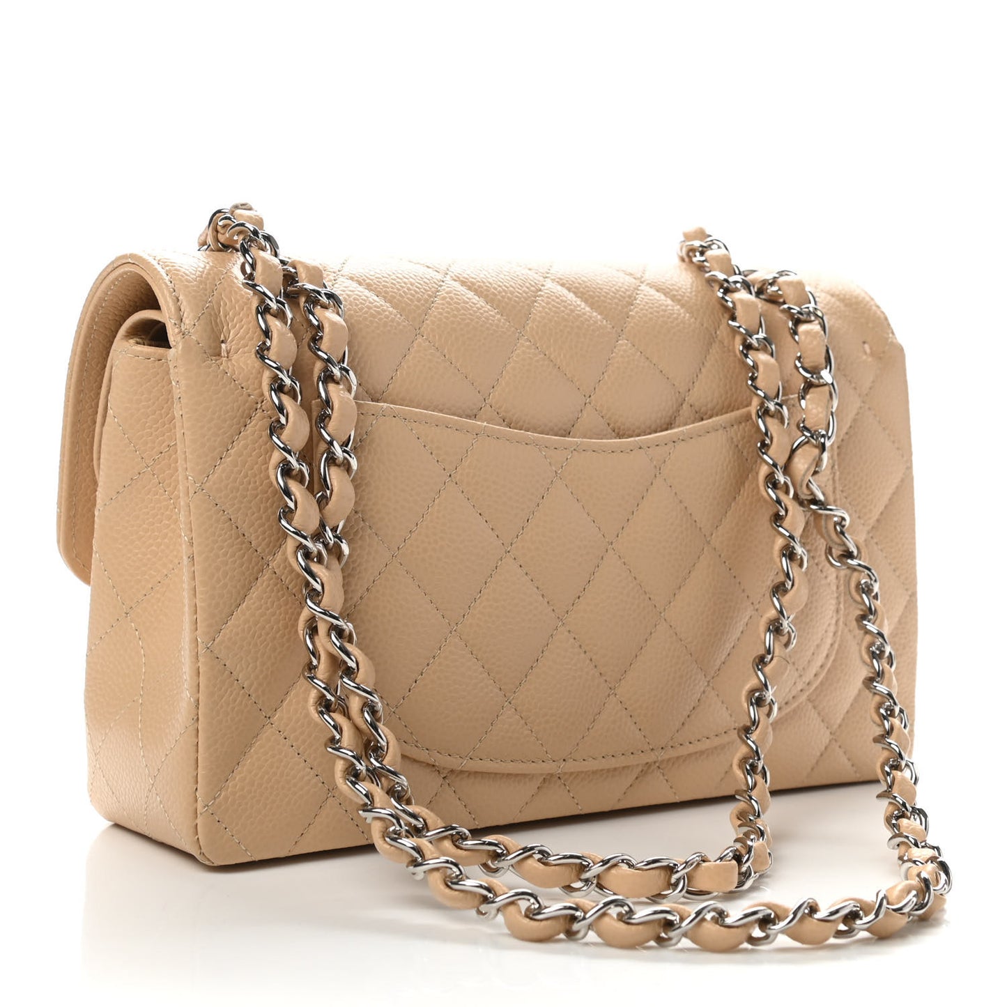 Caviar Quilted Small Double Flap Beige