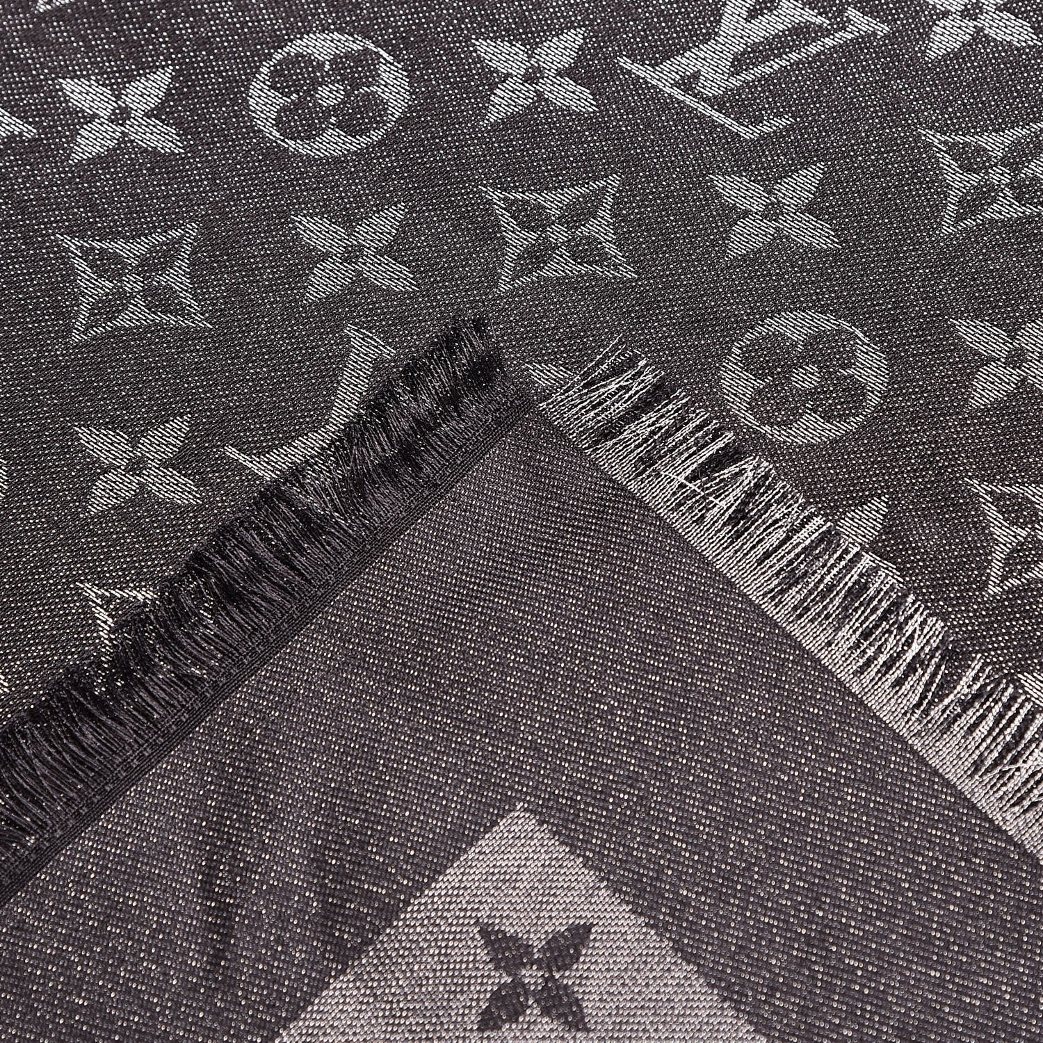 Louis Vuitton Silk Lurex Wool Monogram Shine Shawl Black 4 of 5