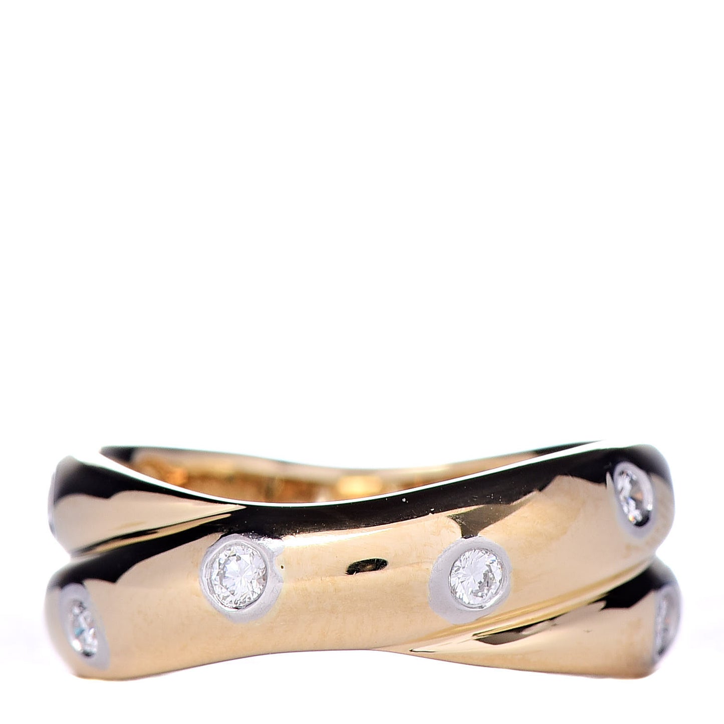 18K Yellow Gold Platinum Diamond Etoile Twist Band Ring 50 5.25