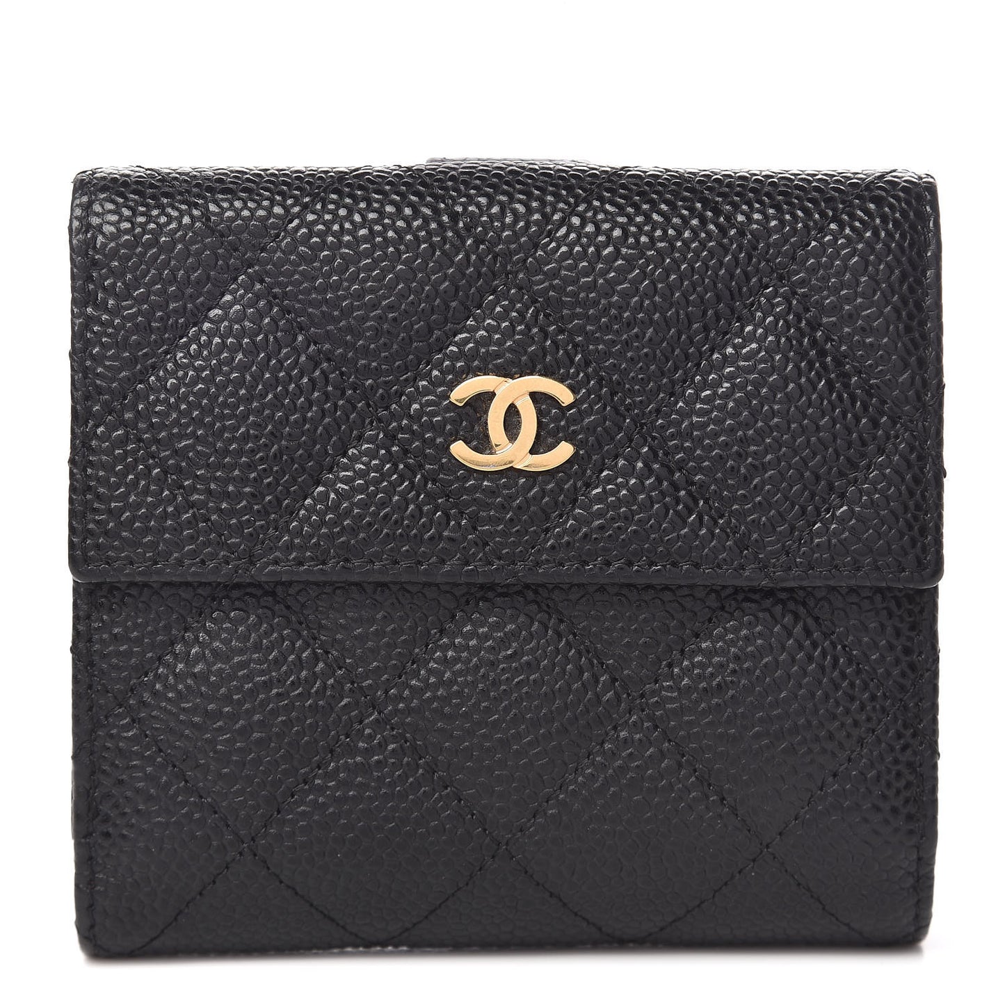 Caviar Quilted Compact French Flap Wallet Black