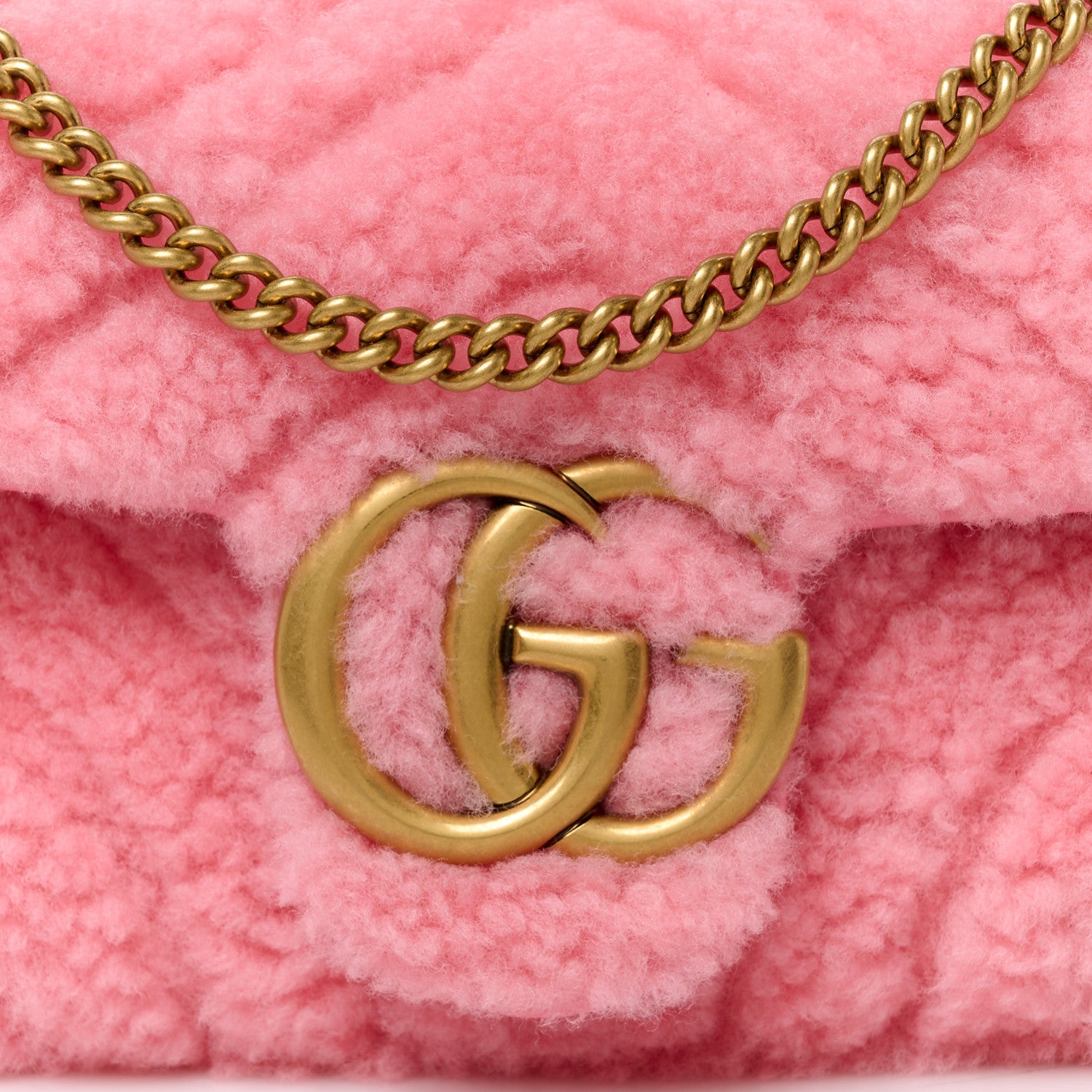 Gucci Shearling Matelasse Super Mini GG Marmont Shoulder Bag Lotus Pink 8 of 10