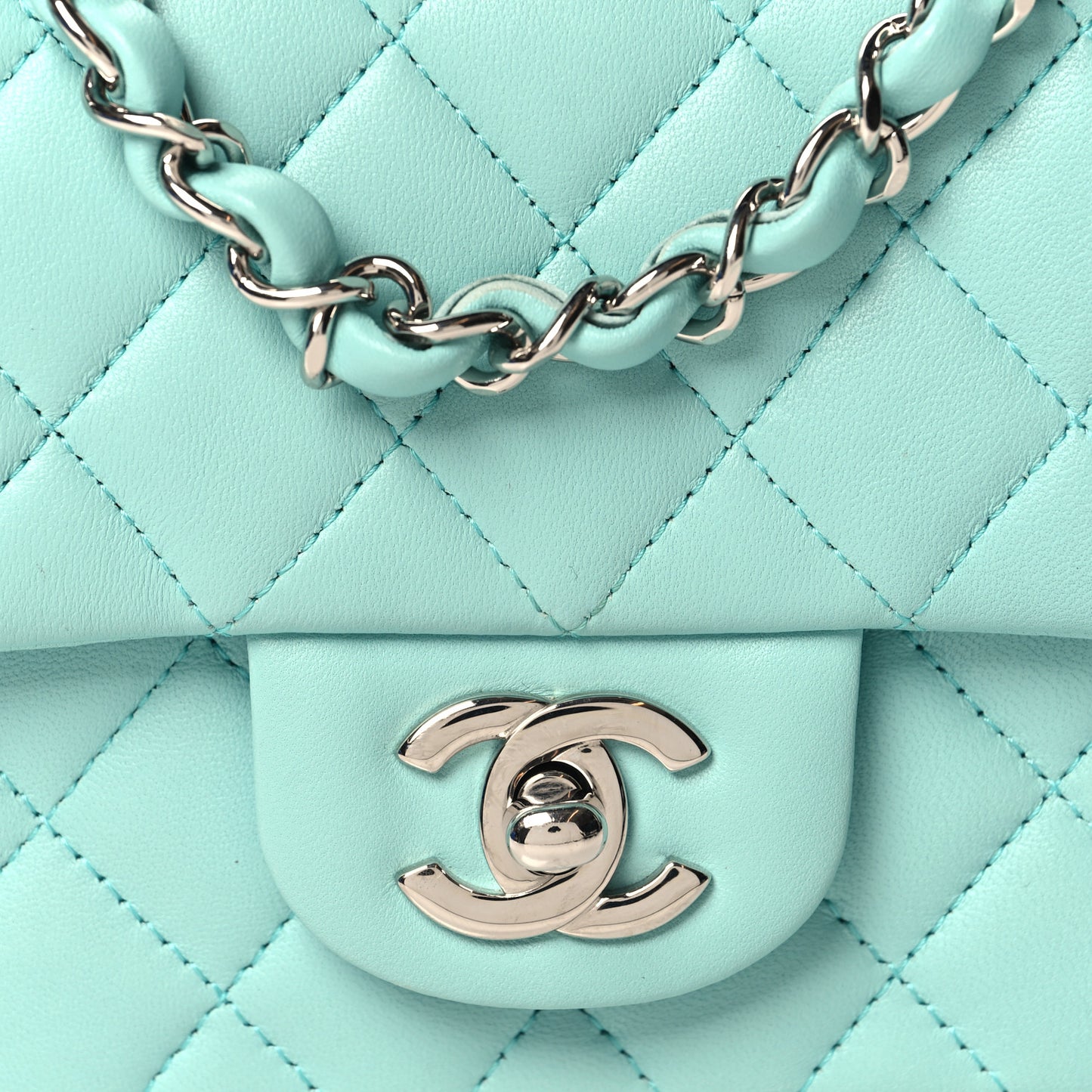 Lambskin Quilted Mini Square Flap Light Green