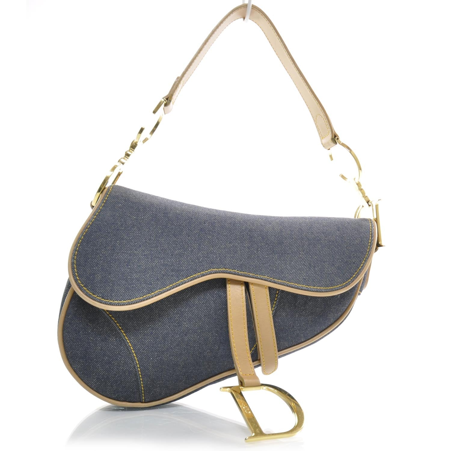 Christian Dior Denim Calfskin Saddle Bag Blue 1 of 10