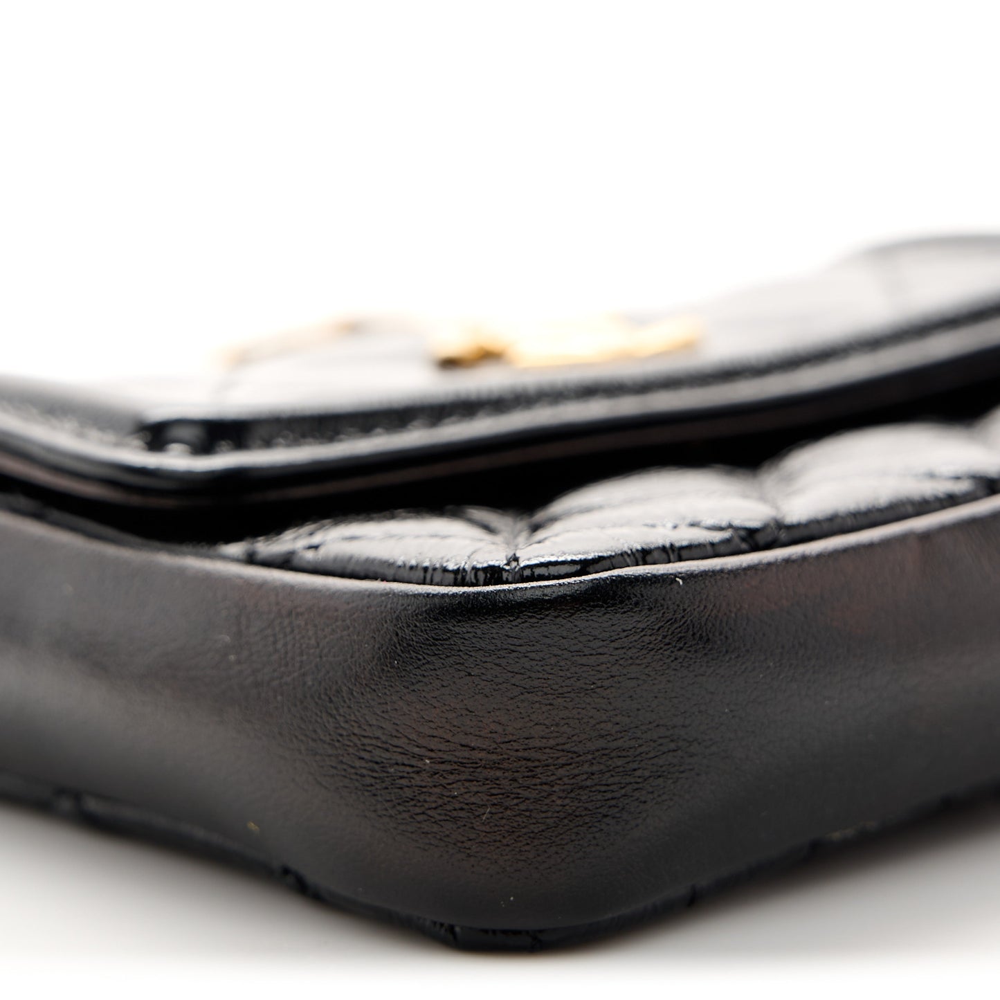 Shiny Aged Calfskin Quilted Waist Belt Bag Black
