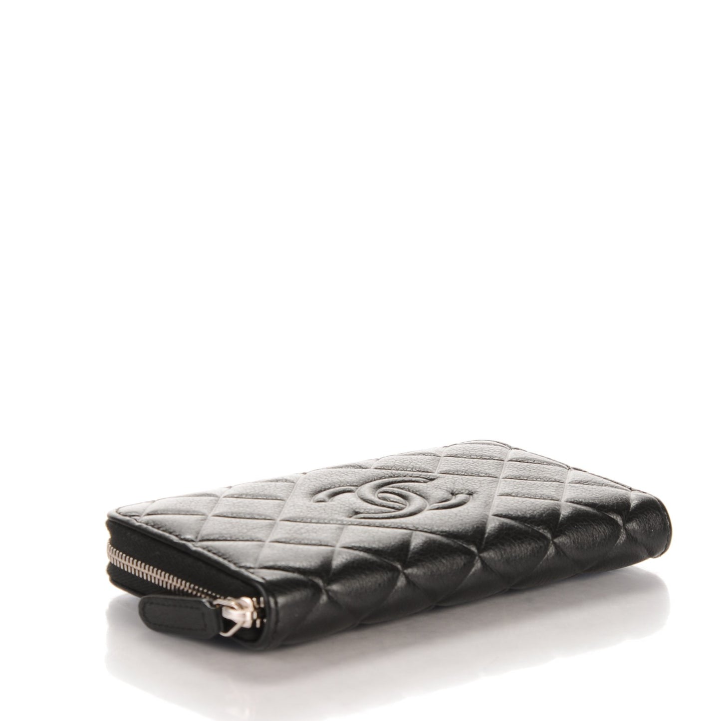 Calfskin Quilted Small CC Zip Around Wallet Black