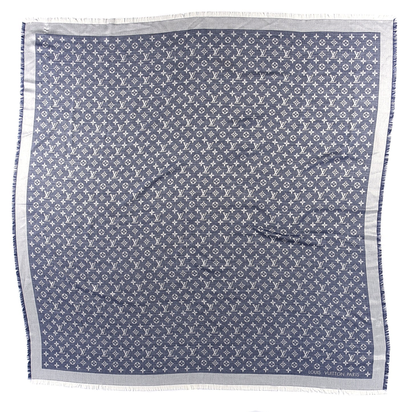 Silk Wool Monogram Denim Shawl Blue Clair