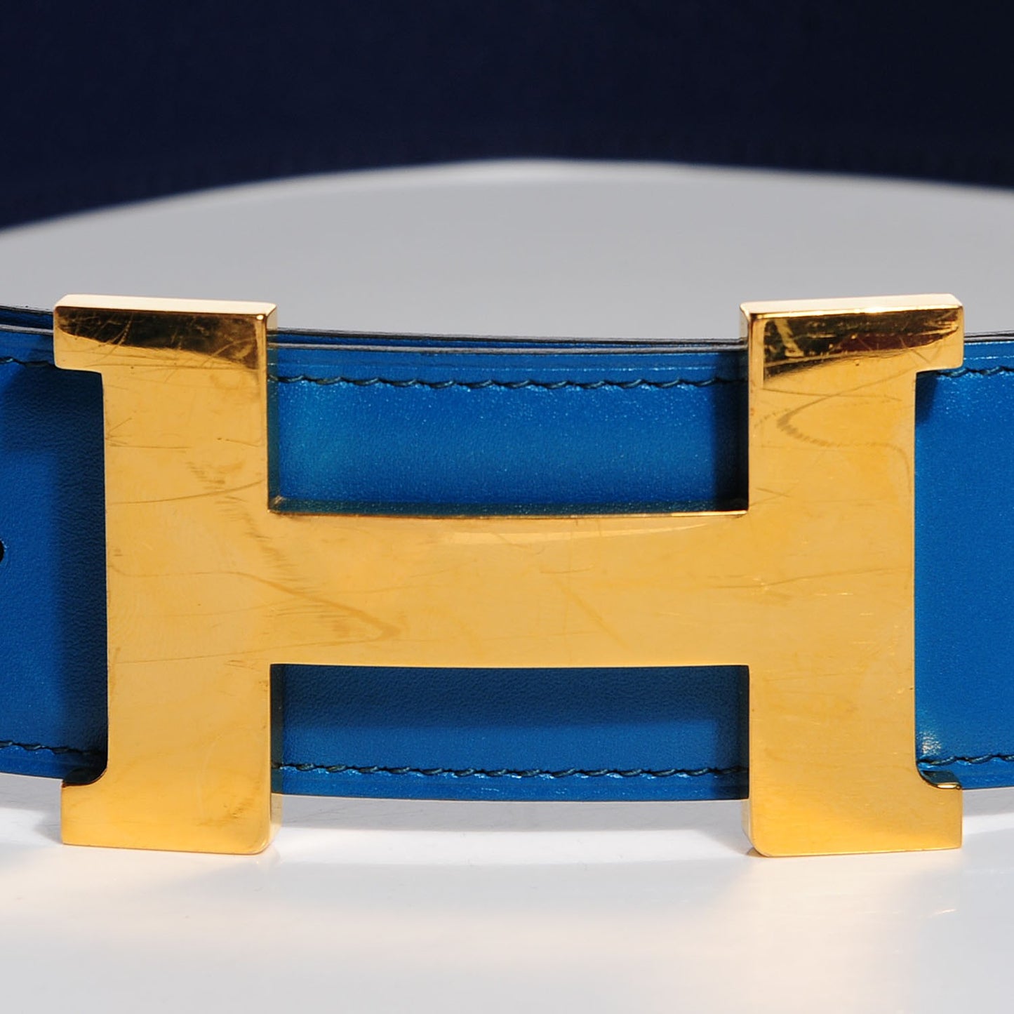 Tadelakt Epsom Reversible Polished Constance 42mm H Belt 75 Bleu Izmir Bleu Sapphire