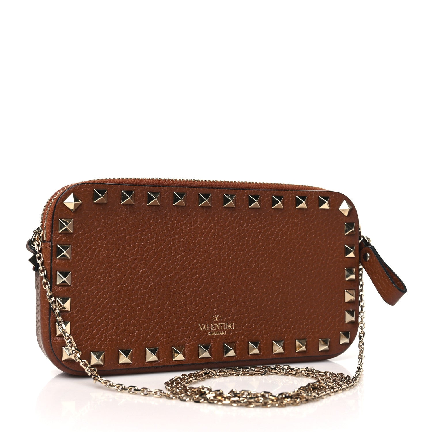 Valentino Garavani Pebbled Calfskin Rockstud Double Zip Camera Crossbody Bag Tan 3 of 9