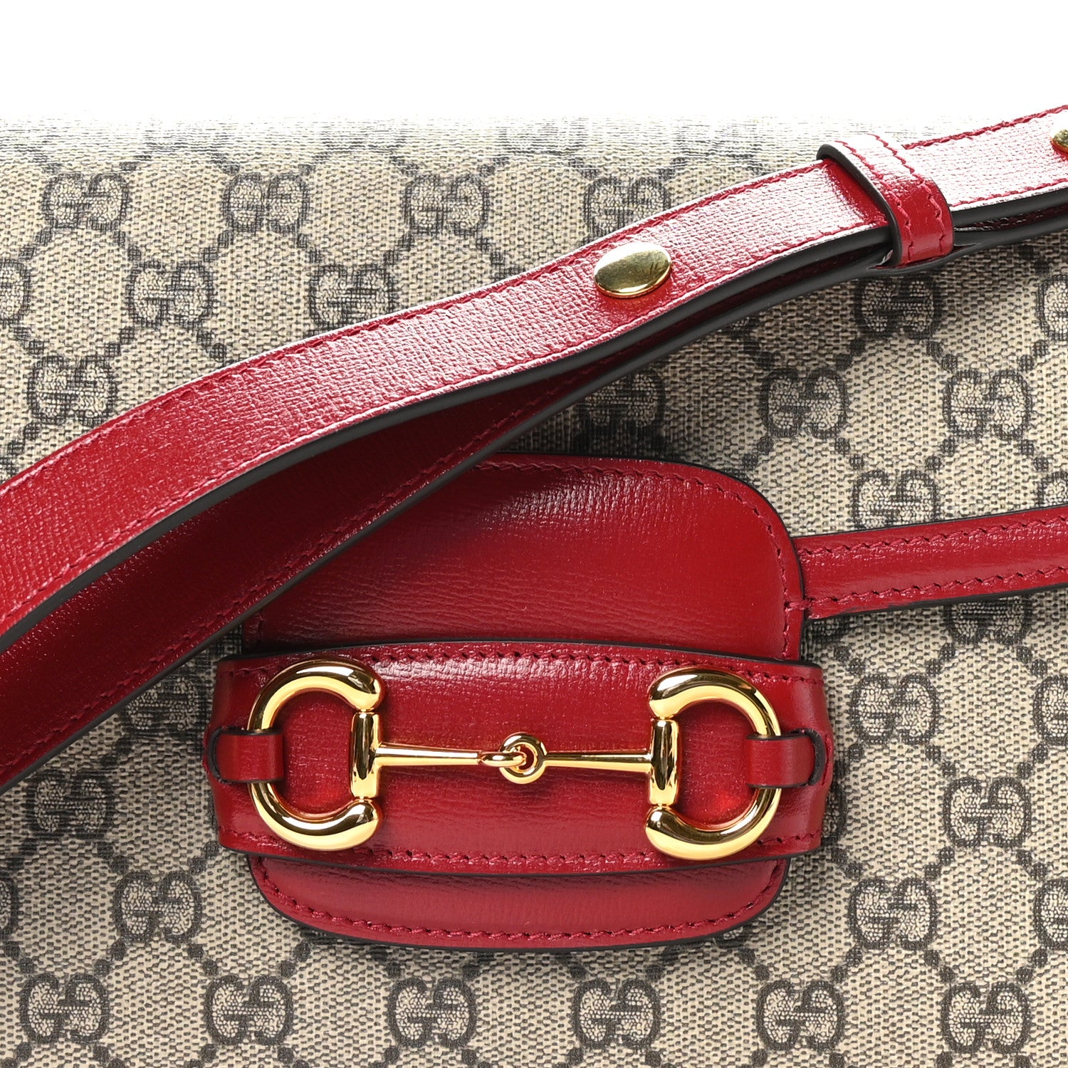 Gucci GG Supreme Monogram Azalea Calfskin Horsebit 1955 Shoulder Bag Beige Ebony New Cherry Red 9 of 11