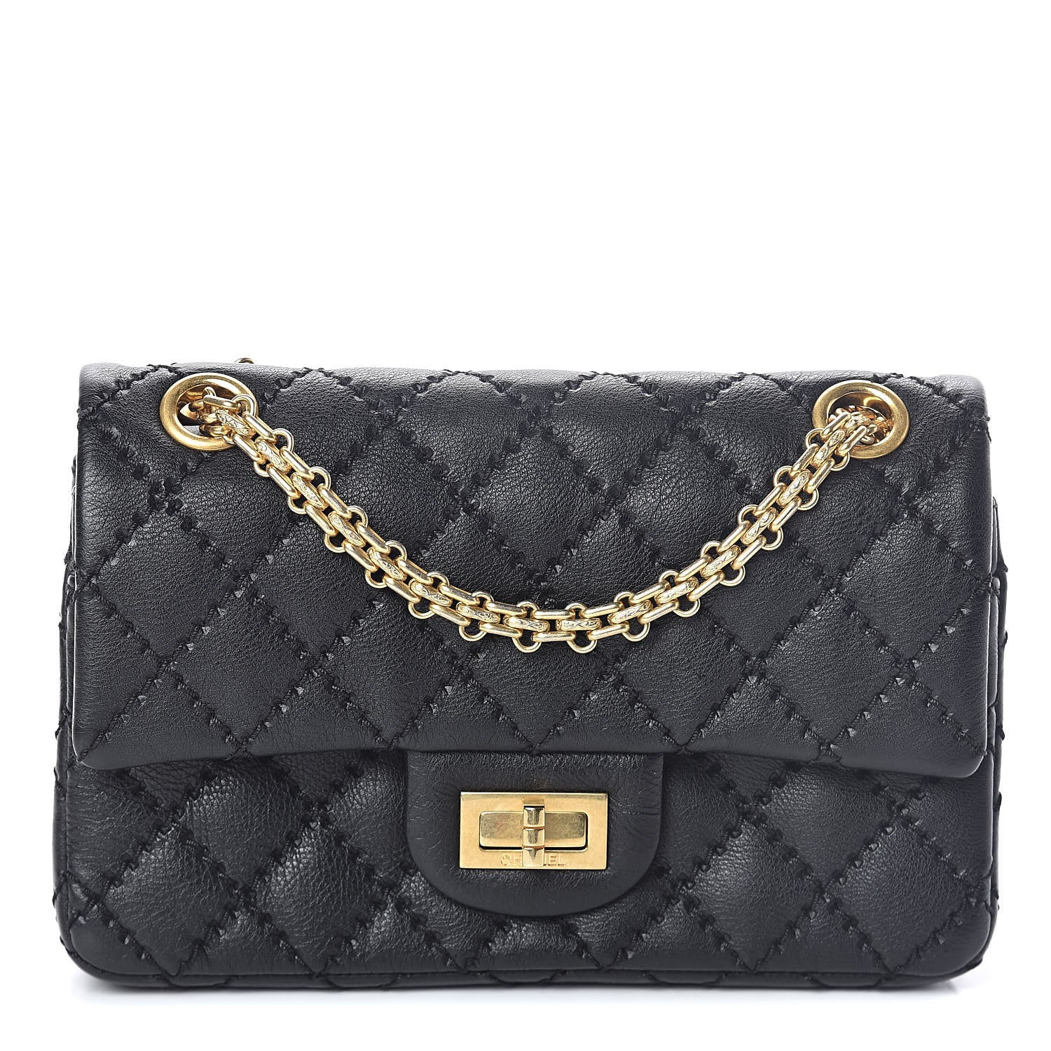 Chanel Calfskin Double Stitch 2.55 Reissue 224 Flap Black 1 of 10