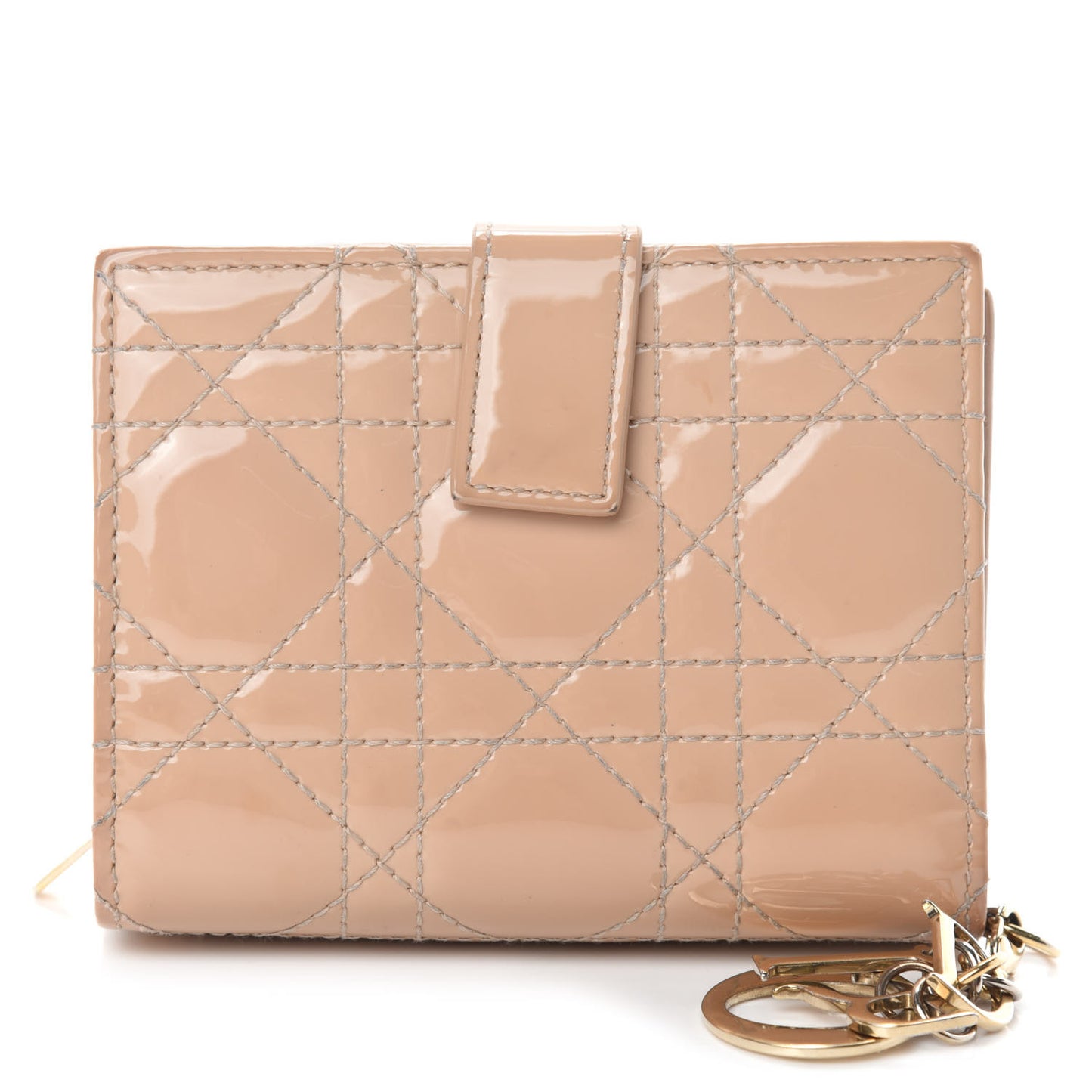 Patent Cannage Lady Dior Eden Wallet Beige