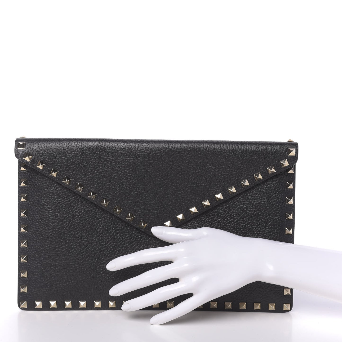Pebbled Calfskin Large Rockstud Envelope Clutch Black